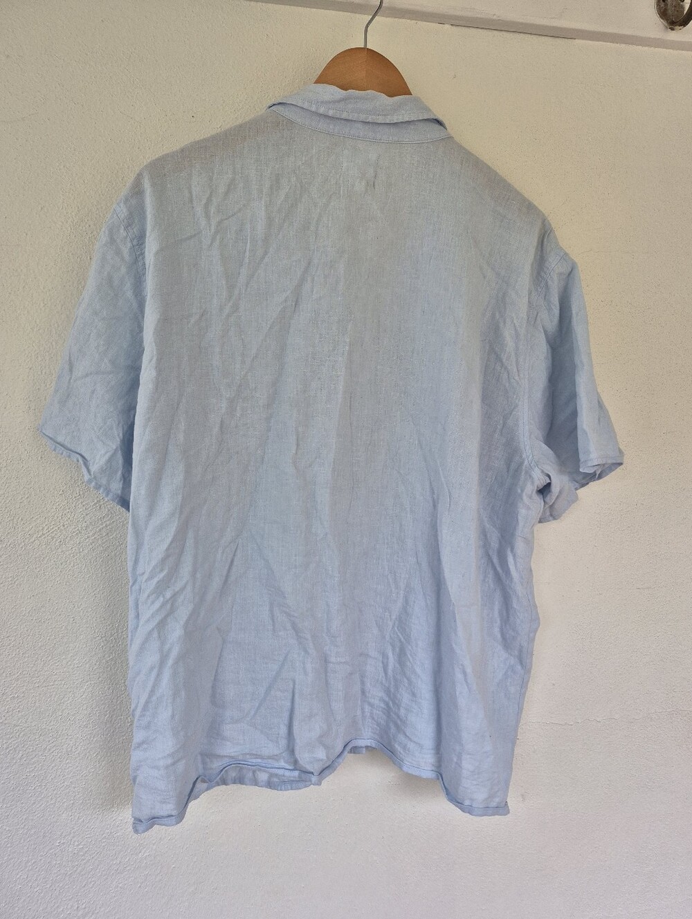 Aritzia Wilfred Free Linen Blend Short Sleeve Blouse Large Light Blue - Picture 2 of 8